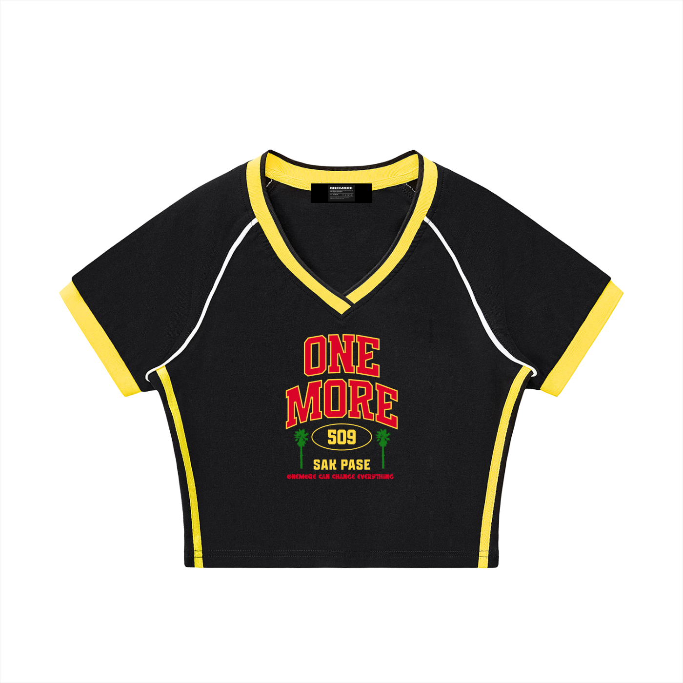 Contrast Trim V-Neck Crop T-Shirt ONEMORE 509