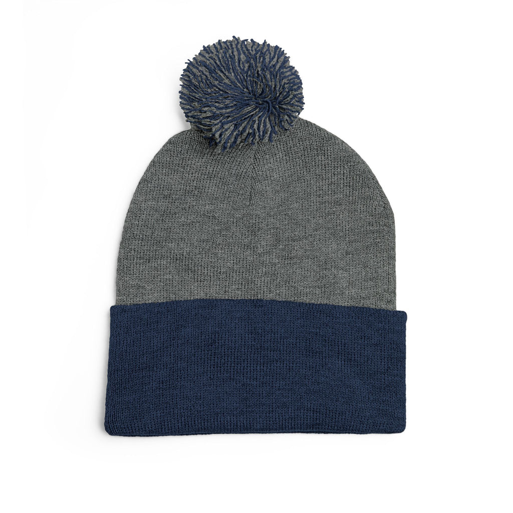Pom-Pom Knit Cap — Embroidered "One More" Stripe Beanie