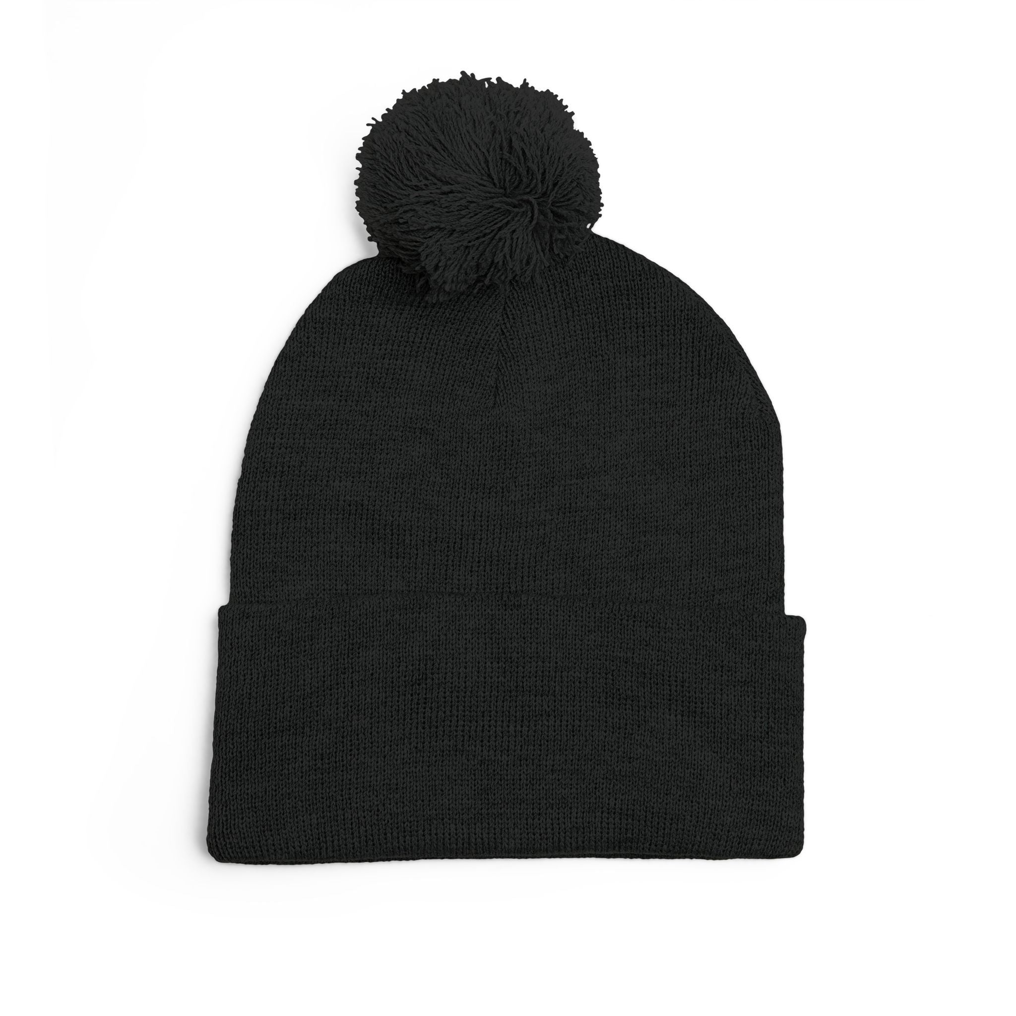 Pom-Pom Knit Cap — Embroidered "One More" Stripe Beanie