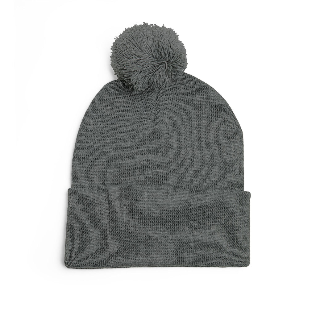 Pom-Pom Knit Cap — Embroidered "One More" Stripe Beanie