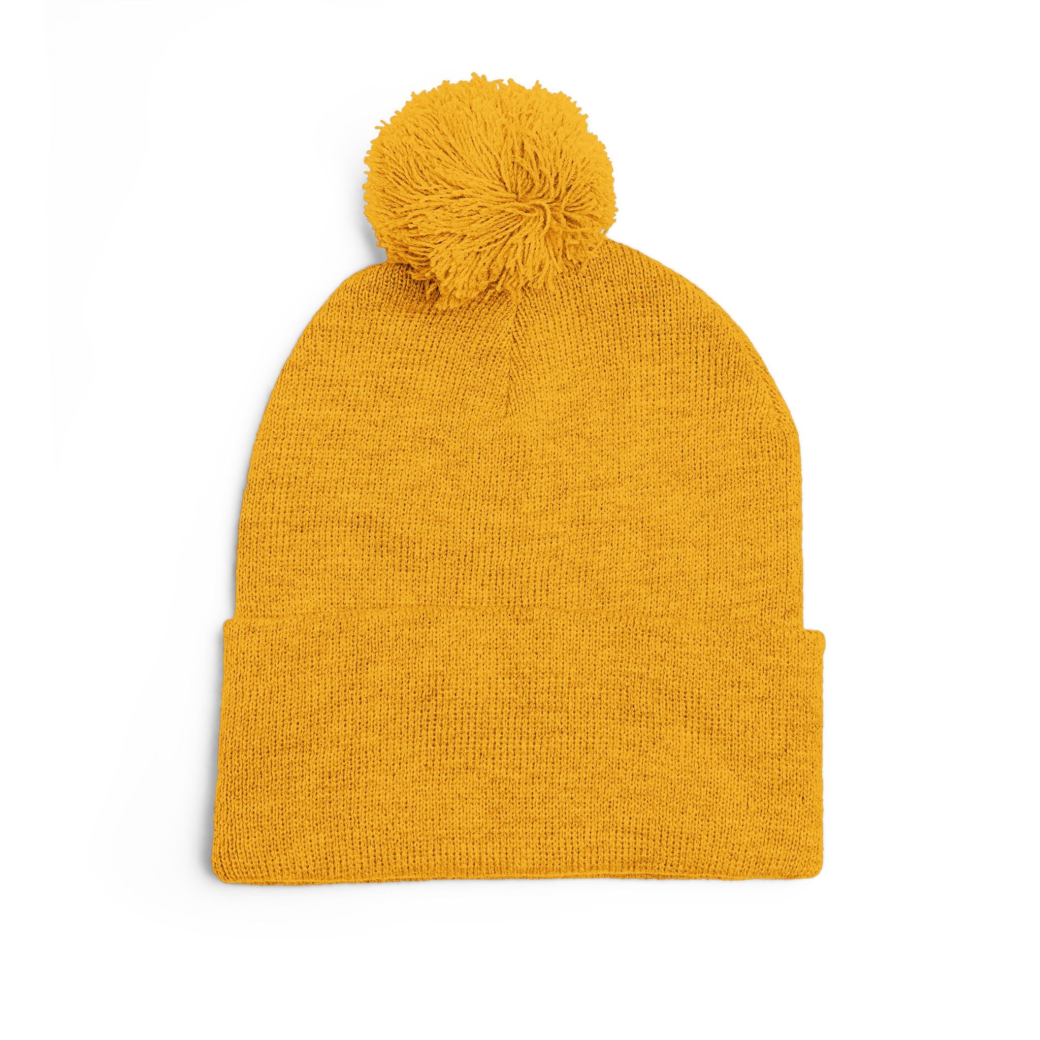 Pom-Pom Knit Cap — Embroidered "One More" Stripe Beanie