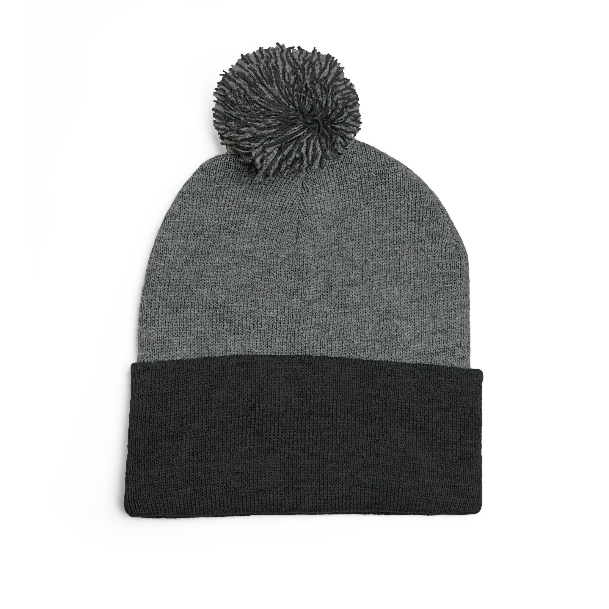 Pom-Pom Knit Cap — Embroidered "One More" Stripe Beanie