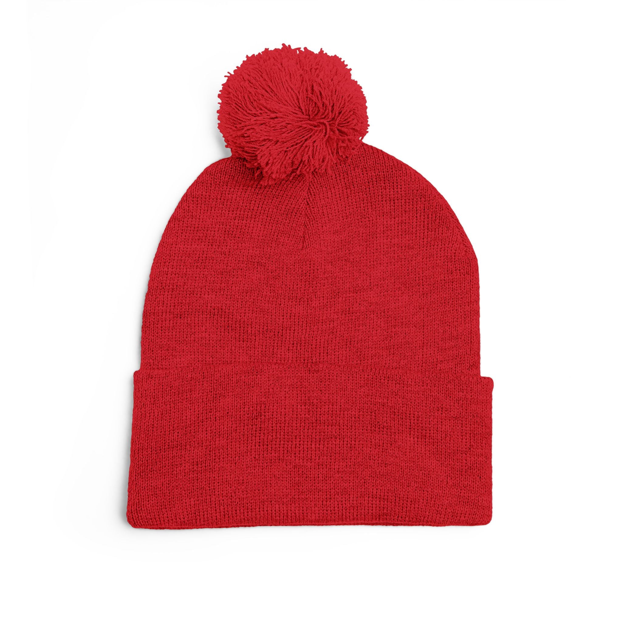 Pom-Pom Knit Cap — Embroidered "One More" Stripe Beanie