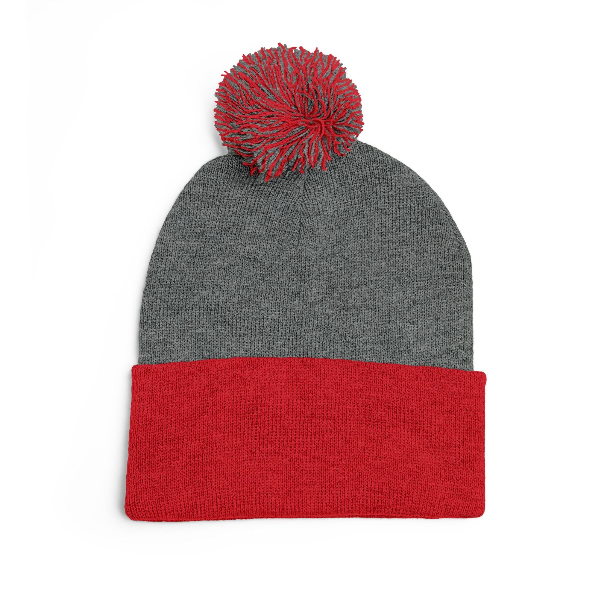 Pom-Pom Knit Cap — Embroidered "One More" Stripe Beanie