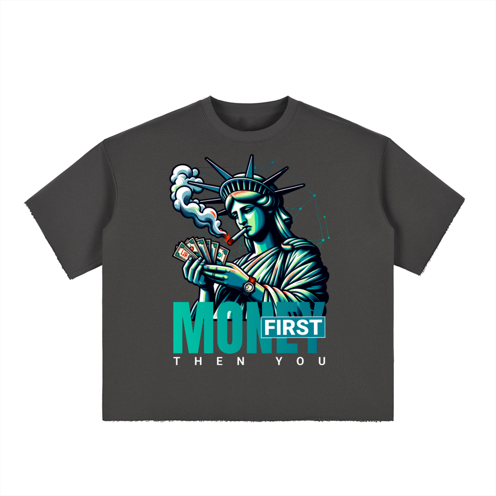 Boxy Half-Sleeve Raw-Edge T-Shirt