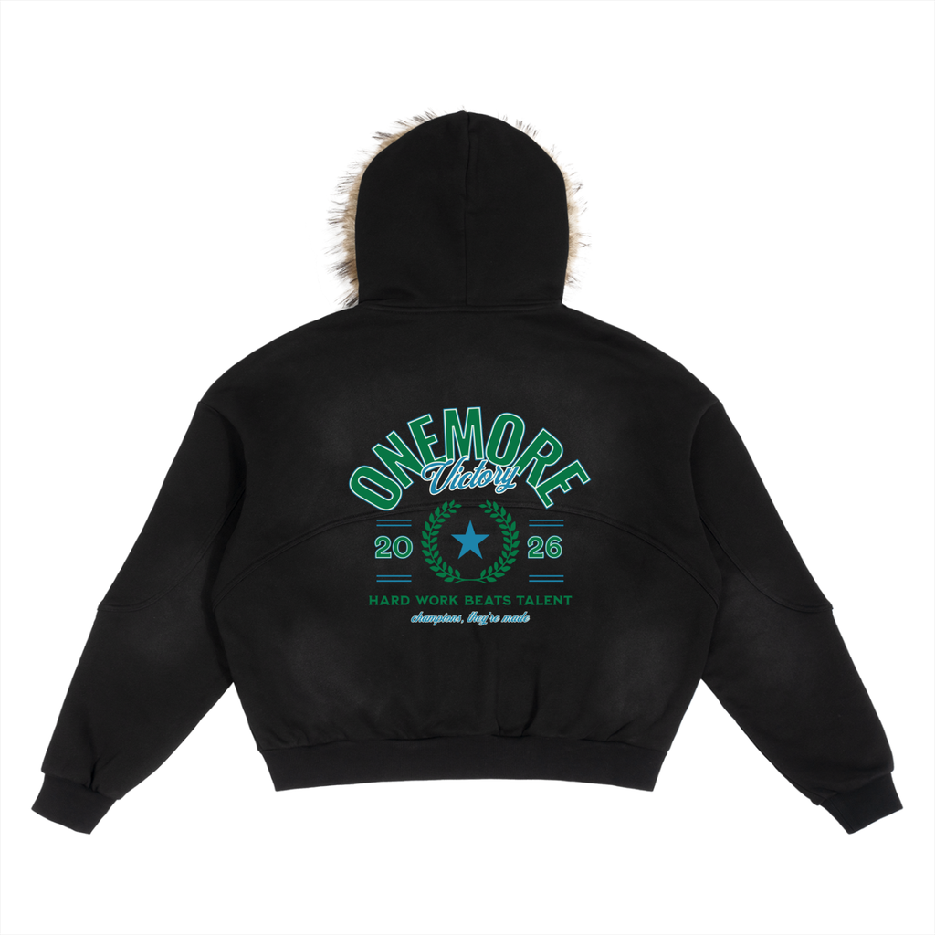 Sun Fade Boxy Detachable Fur Hoodie