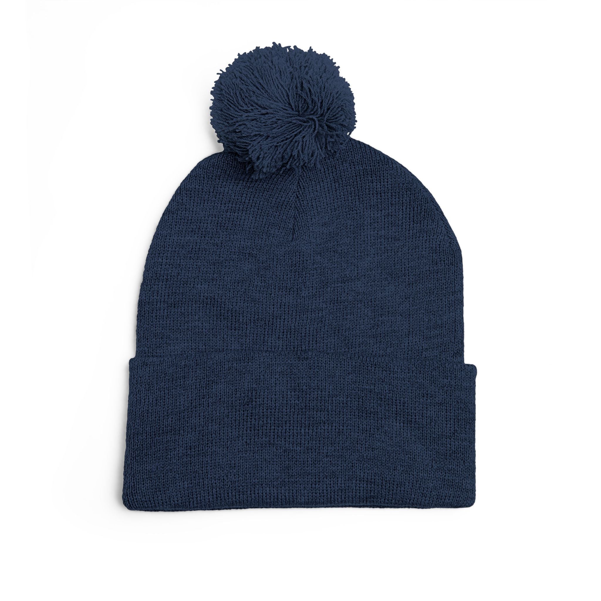 Pom-Pom Knit Cap — Embroidered "One More" Stripe Beanie