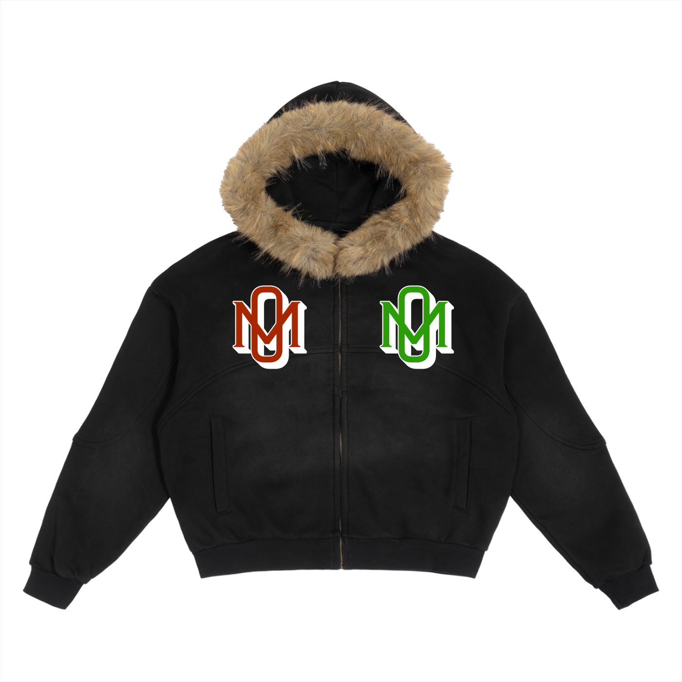 Sun Fade Boxy Detachable Fur Hoodie