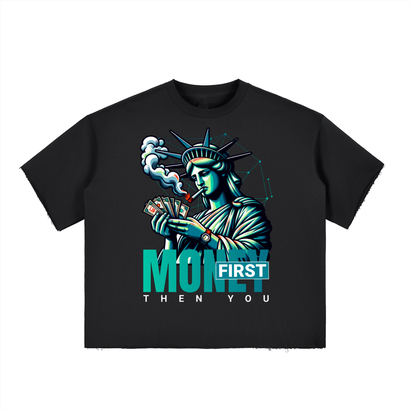 Boxy Half-Sleeve Raw-Edge T-Shirt