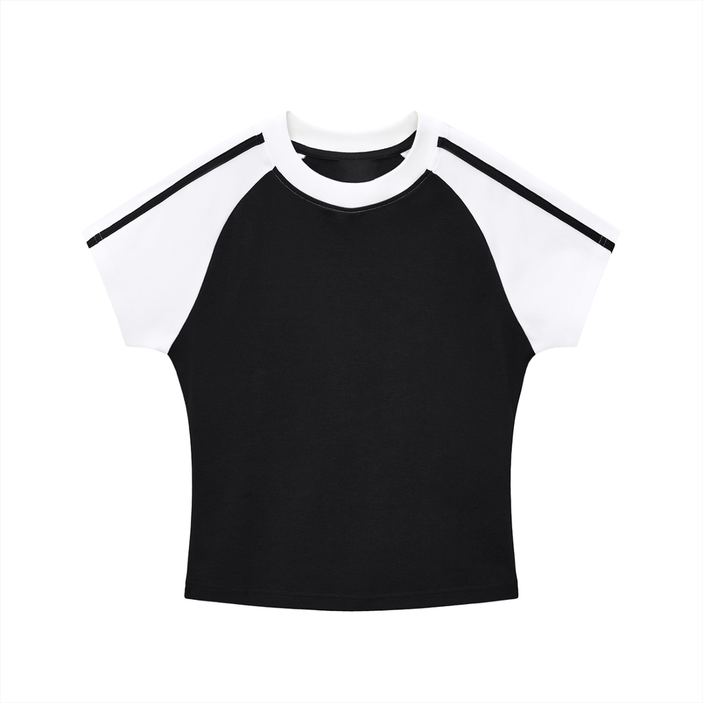 Contrast Stripes Bodycon Raglan  Sleeve T-Shirt ONEMORE