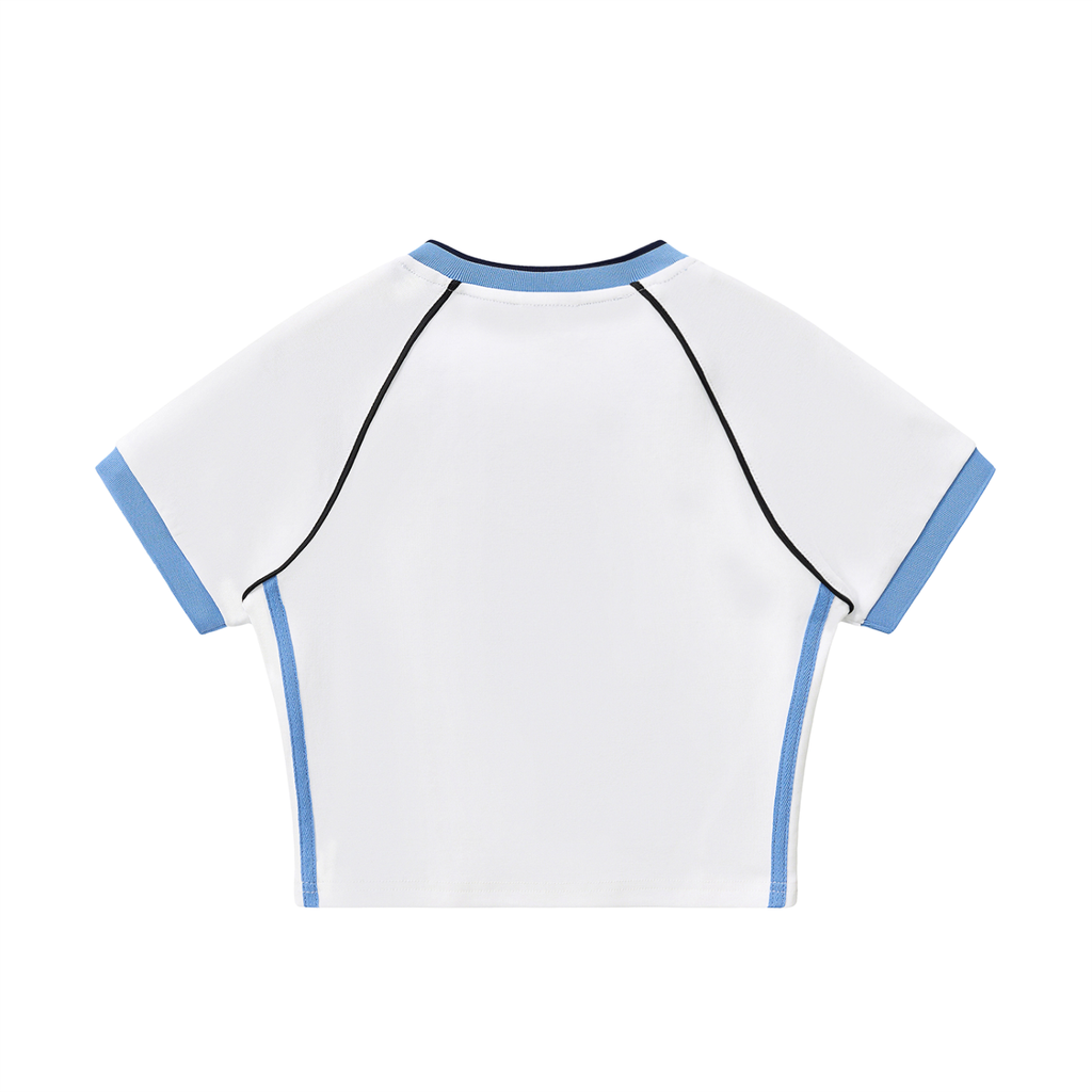 Contrast Trim V-Neck Crop T-Shirt ONEMORE 509