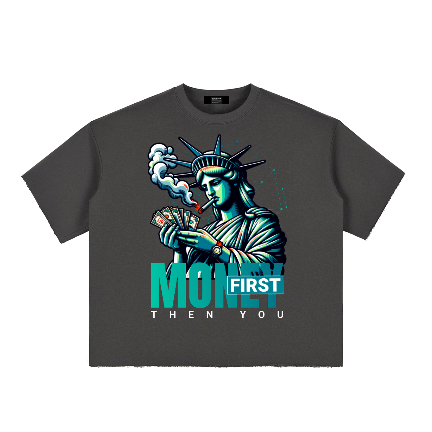 Boxy Half-Sleeve Raw-Edge T-Shirt